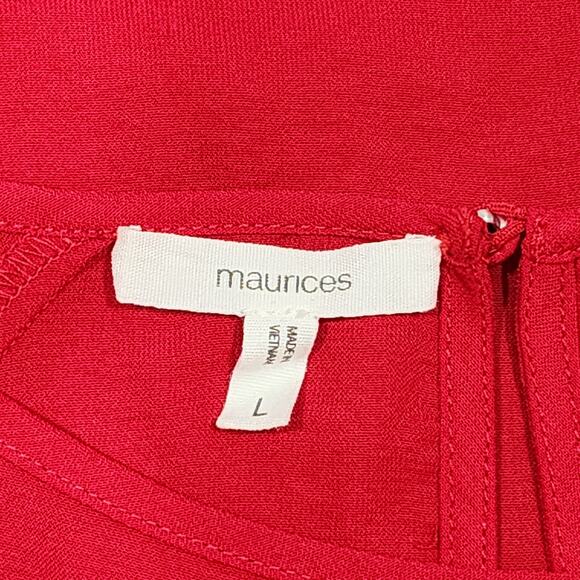 Maurice’s Red Blouse Chiffon Shirt Size Large Slit Sleeve Keyhole Back - Picture 3 of 10
